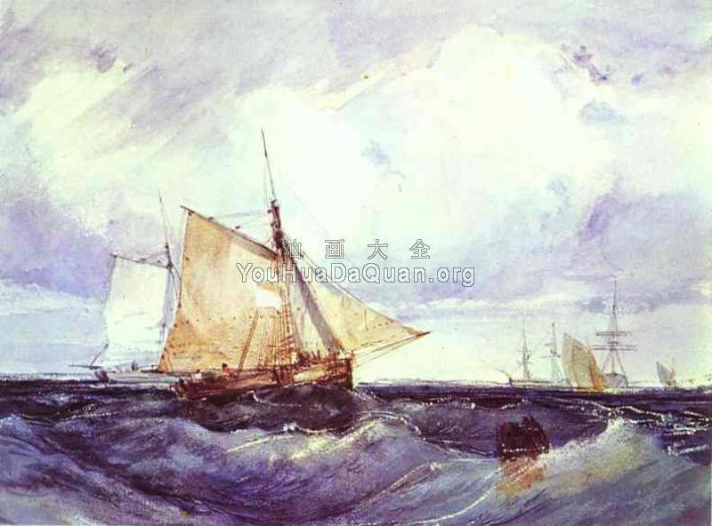 A Cutter and other Ships in a Strong Breeze - 理查德·帕克斯·伯宁顿